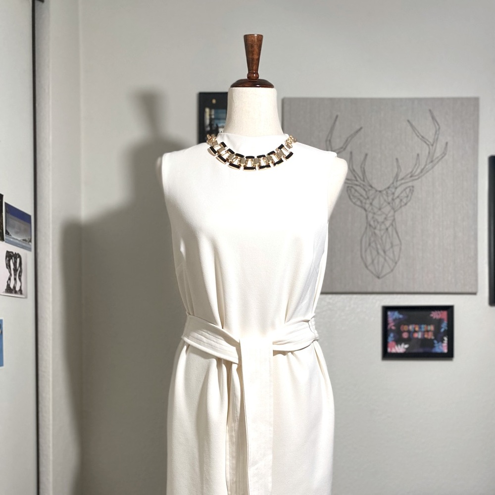 White Tie-Belt Dress
